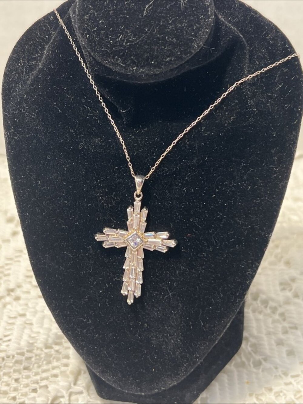 Ross Simons Starburst Clear Crystals Cross Pendant Sterling Silver 925 W Chain